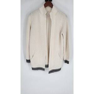 Lou & Grey Cream Ribbed Knit Open Front Cardigan Pockets 100% Cotton Women's M